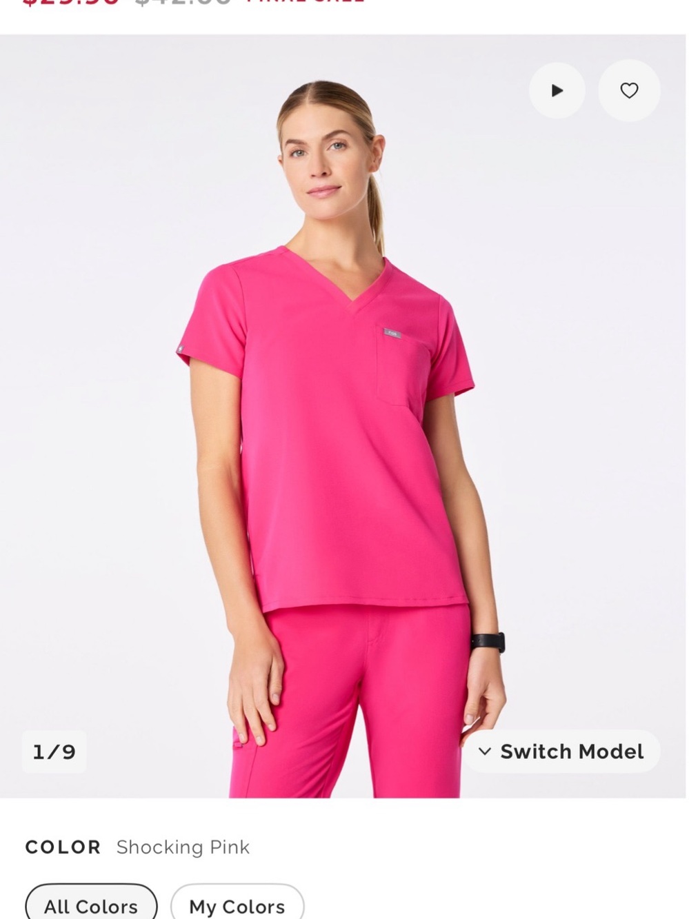 FIGS Catarina Scrub Top Pink Short Sleeve - Shocking Pink